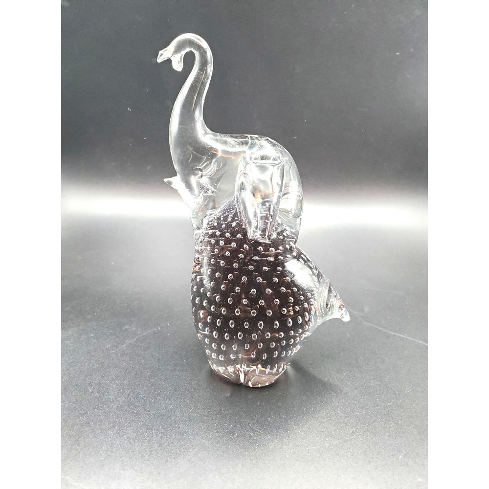 Purple Crystal Baby Elephant Bubble Glass Figurine FM Konstglas Ronneby Sweden